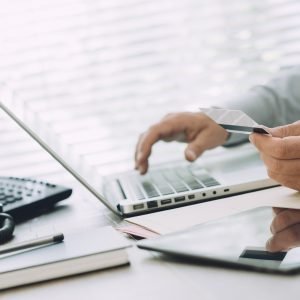 Businessman doing online banking